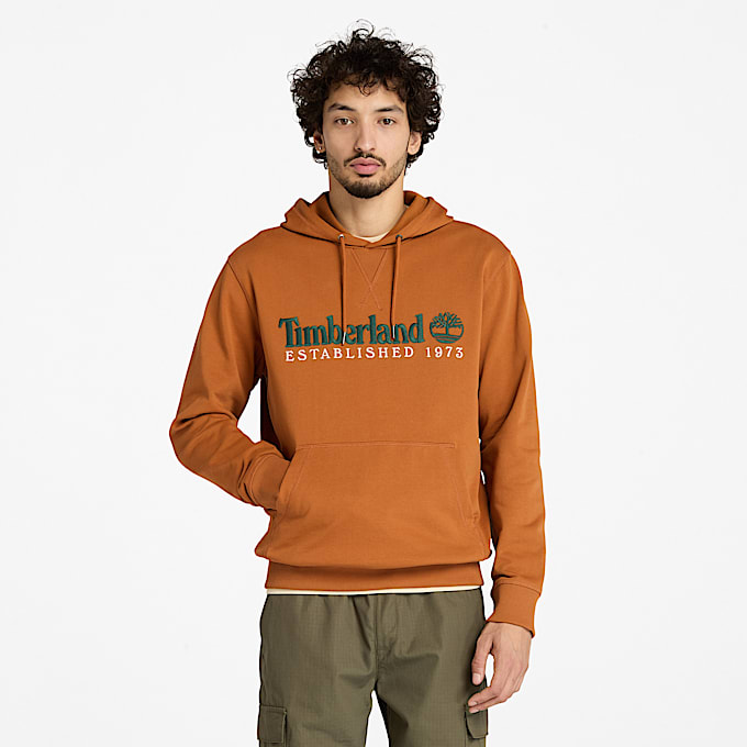 Hoodie van loopbacktricot met geborduurd 'Established 1973'-logo voor heren in bruin