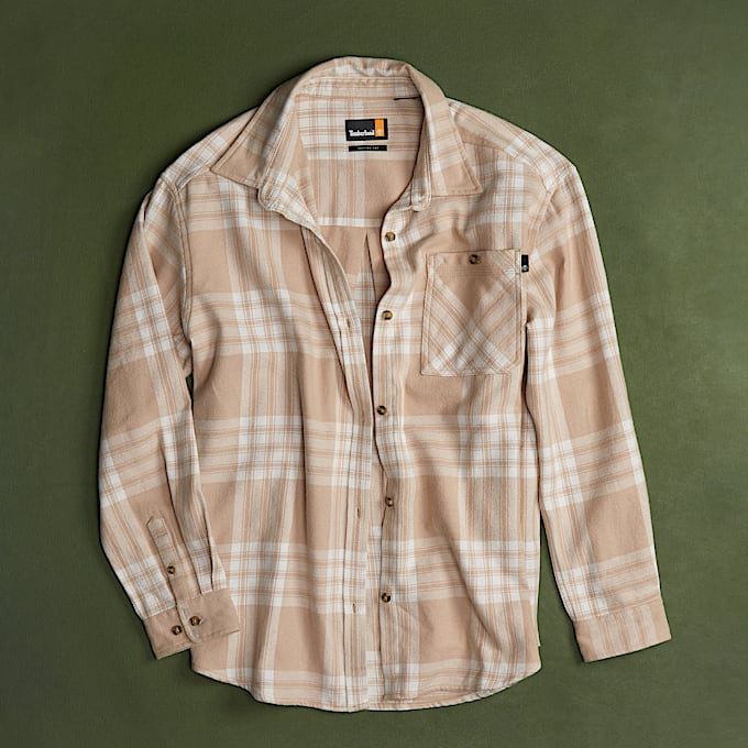 Middelzwaar Flanellen Overhemd met zak voor dames in beige - 1