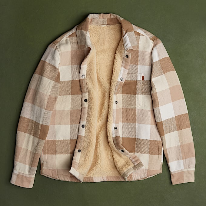 Hoogpolig overshirt met voering voor heren in beige - 1