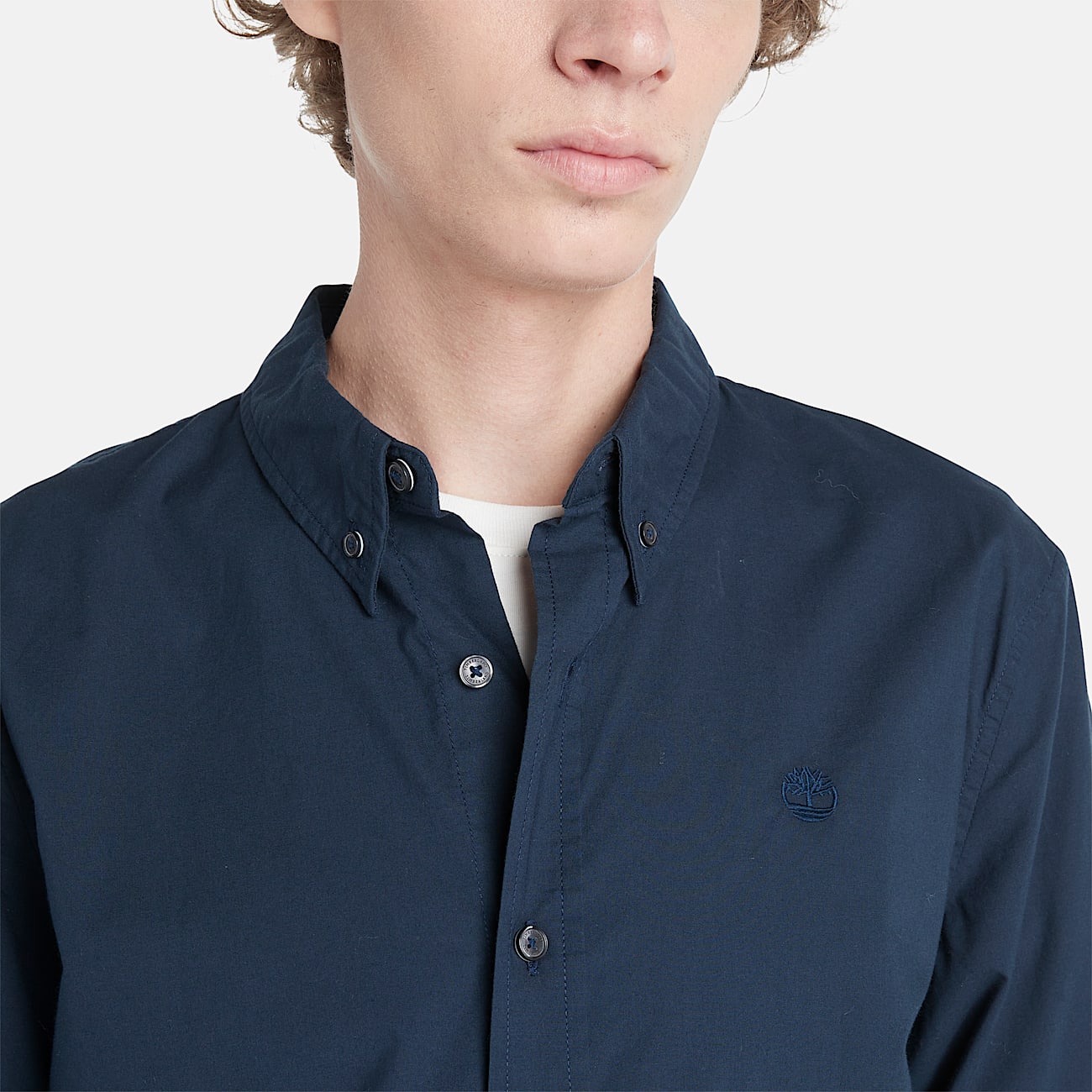 Chemise unie en popeline Saco River pour homme en bleu fonc TBL bleu ALT2
