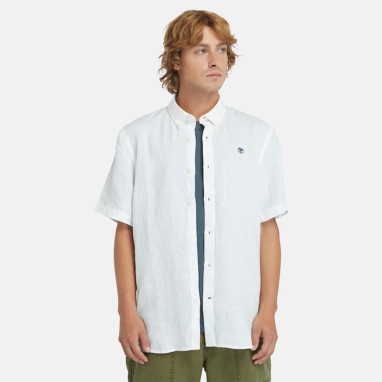 Camisa de lino Mill Brook de manga corta para hombre en blanco - 1