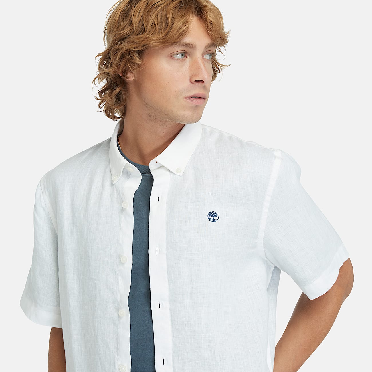 Camisa de lino Mill Brook de manga corta para hombre en blanco - 3