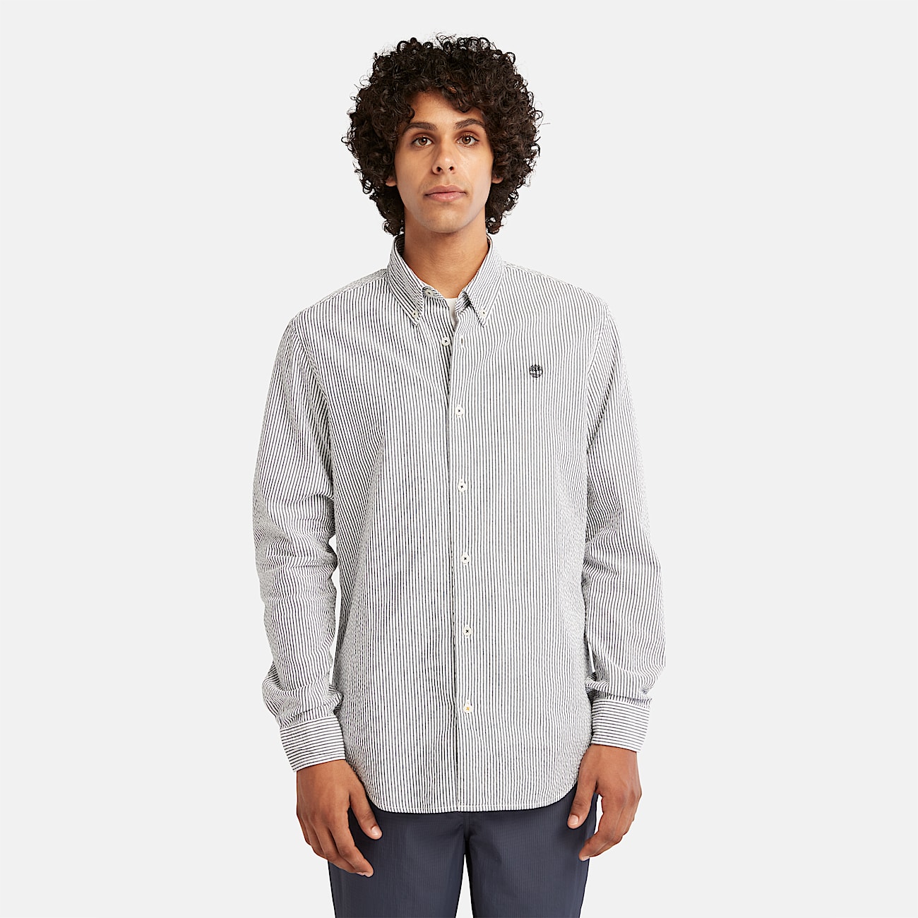 Camicia Seersucker a Maniche Lunghe a Righe da Uomo in blu scuro - 5