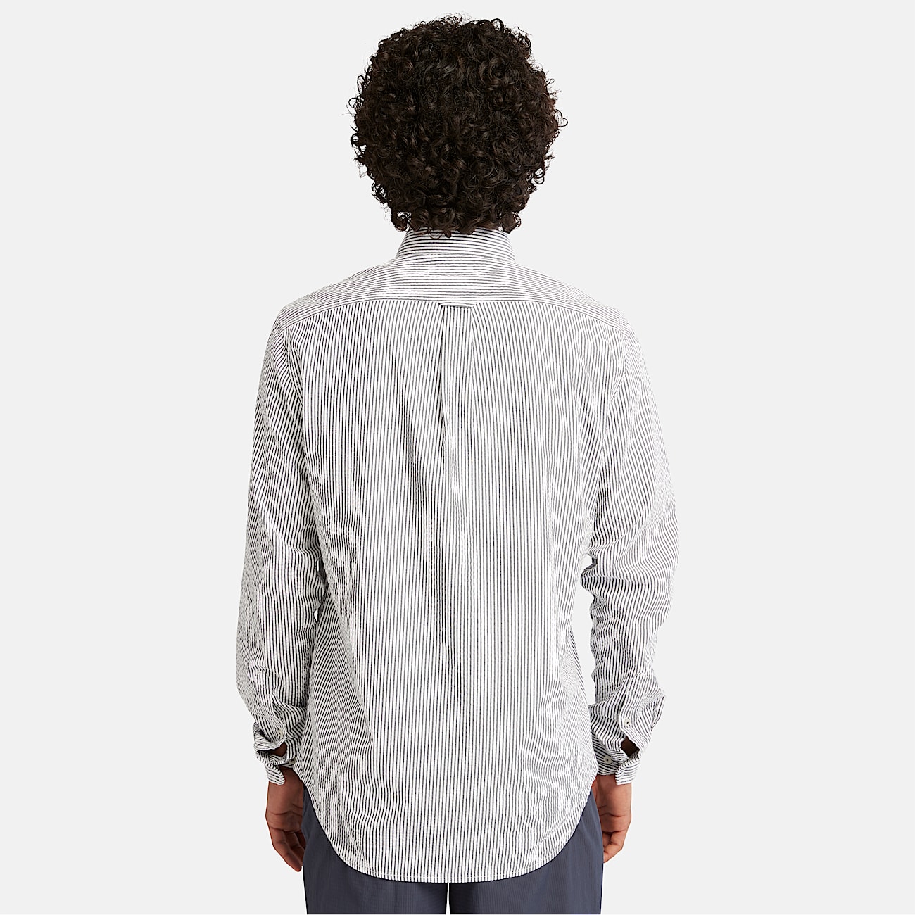 Camicia Seersucker a Maniche Lunghe a Righe da Uomo in blu scuro - 6
