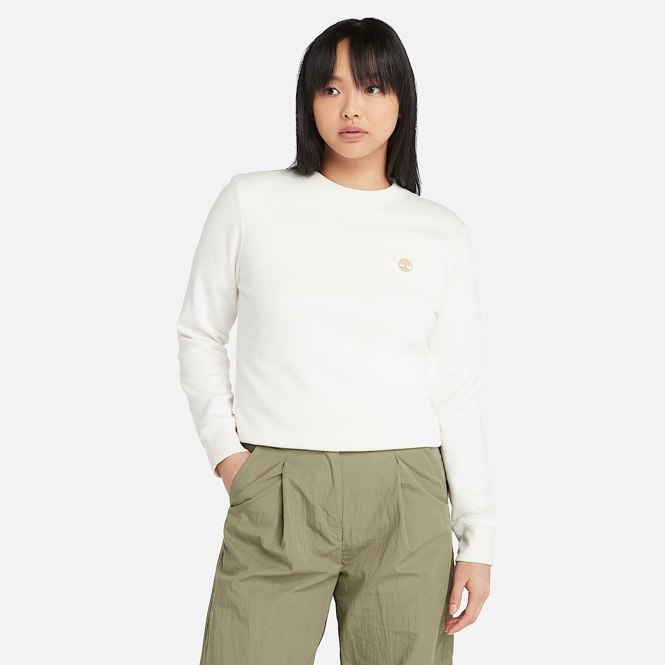 Brushed Back Crew Sweatshirt for Women in White - 1