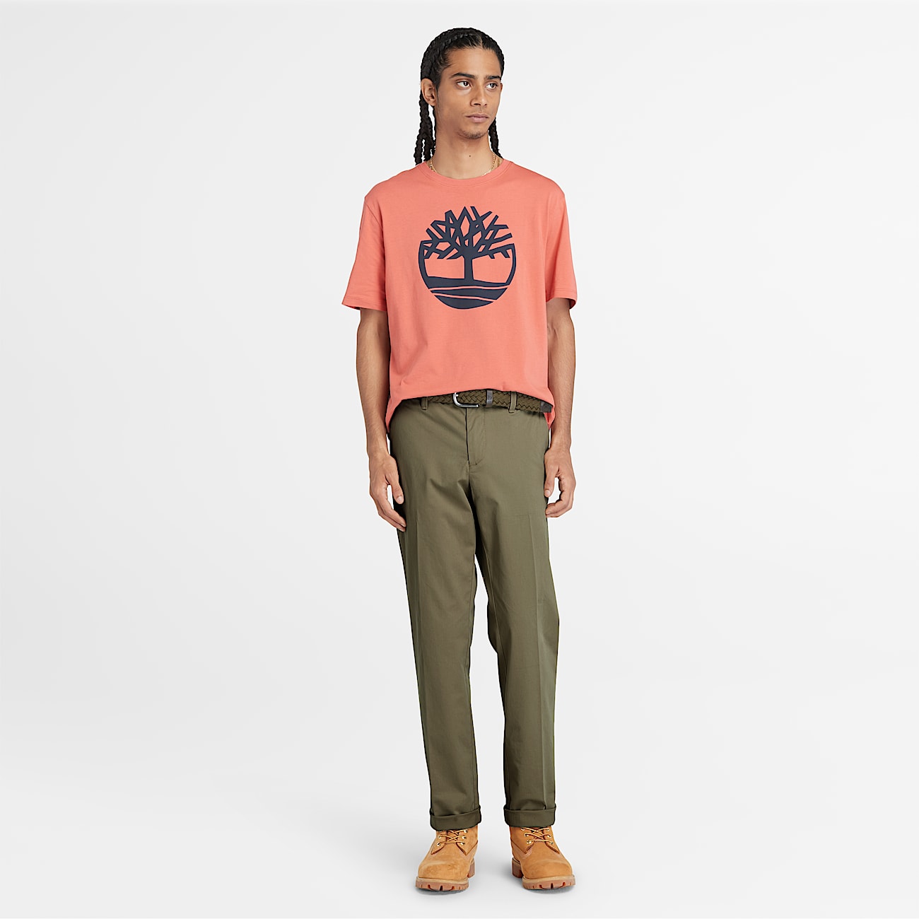 Claremont Twill Chino Straight Trouser for Men in Green TBL Green ALT1