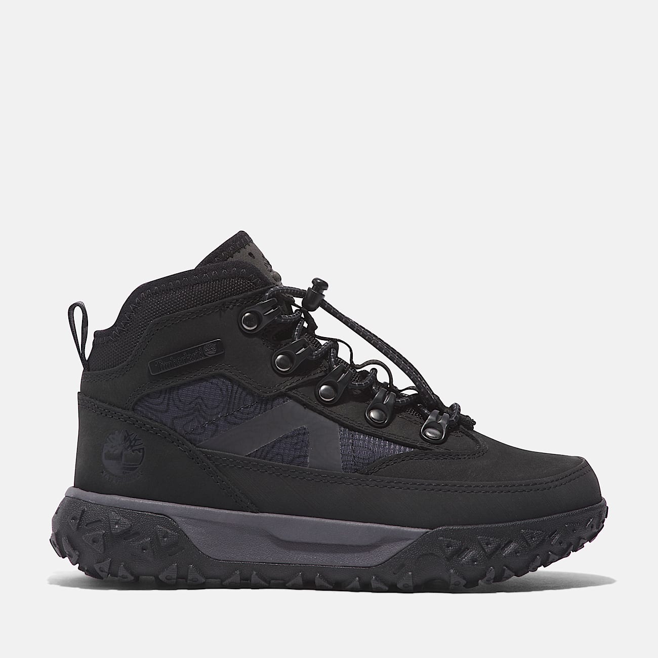 Greenstride Motion 6 Mid Bungee Waterproof Trainer for Youth in Black TBL Black HERO