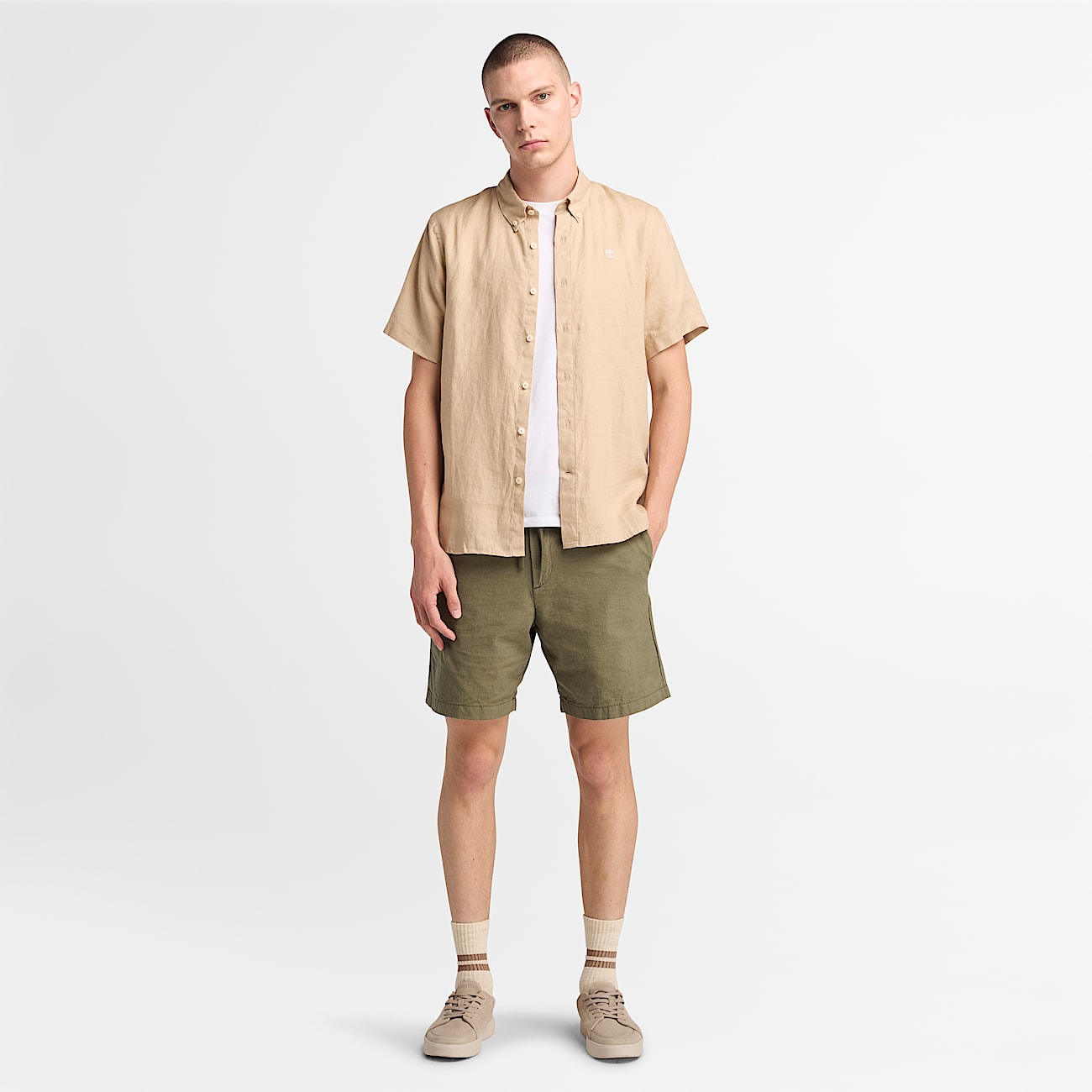 Mill Brook Kurzärmeliges Leinenhemd für Herren in Beige - 2