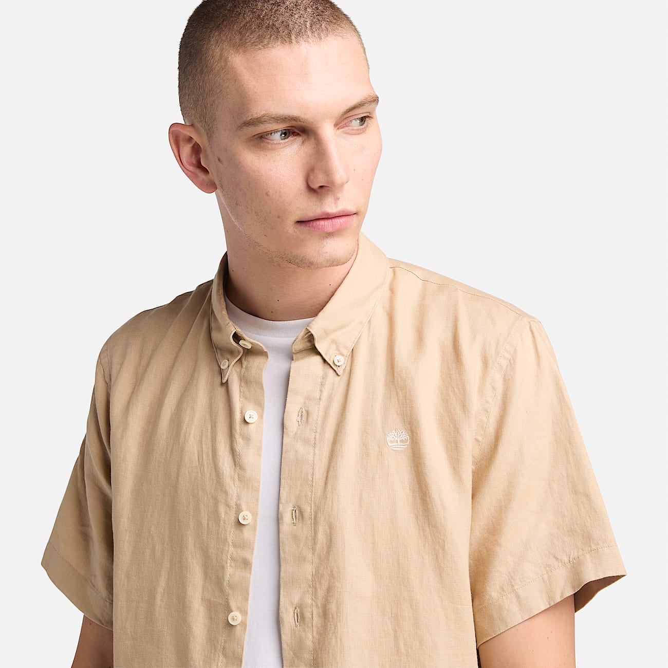Mill Brook Kurzärmeliges Leinenhemd für Herren in Beige - 3