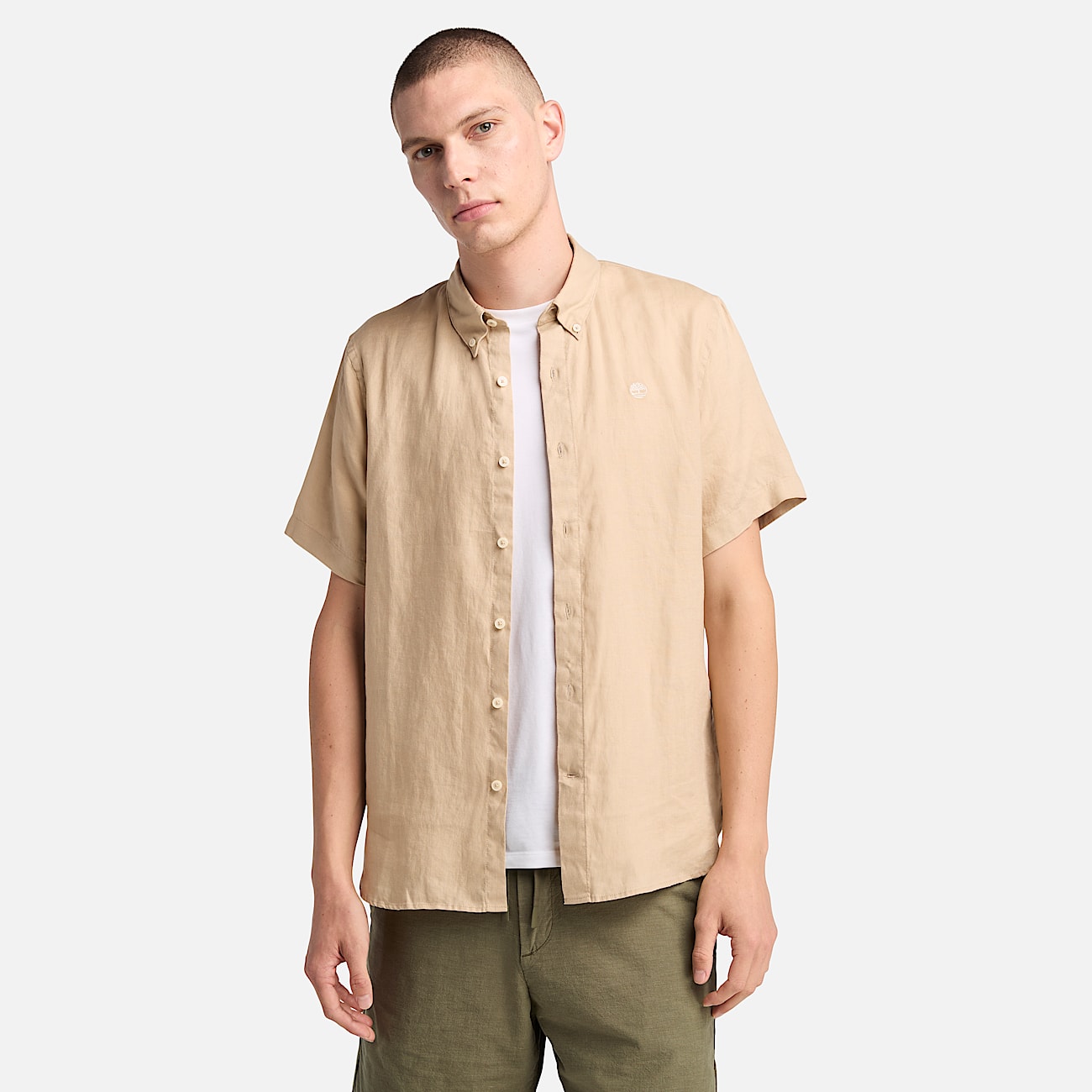 Mill Brook Kurzärmeliges Leinenhemd für Herren in Beige - 1