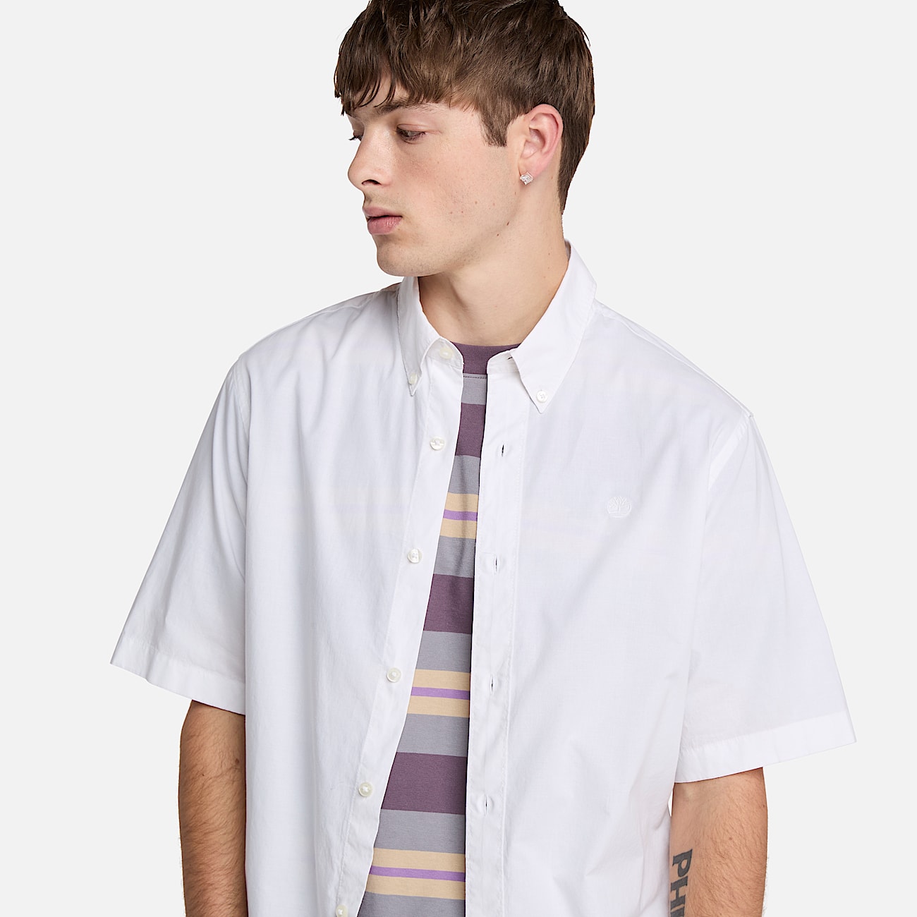 Camicia a Maniche Corte in Popeline Elasticizzato da Uomo in bianco - 3
