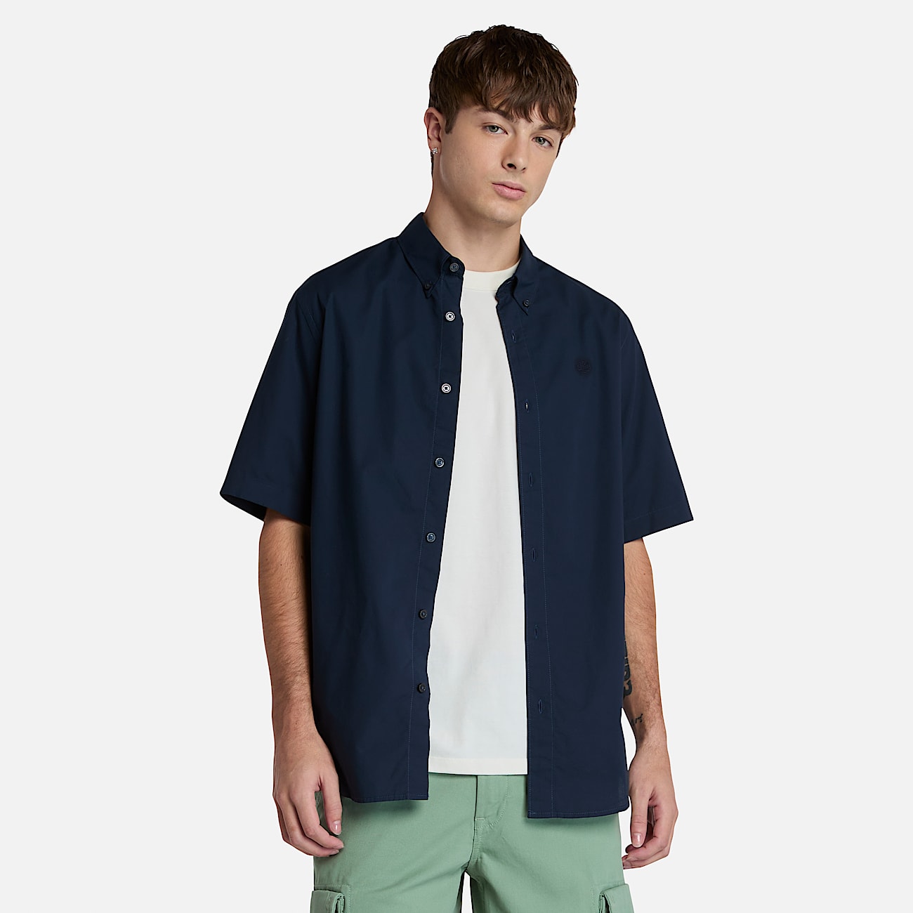 Short Sleeve Stretch Poplin Shirt fr herr i Mrkbl TBL Bl ALT1