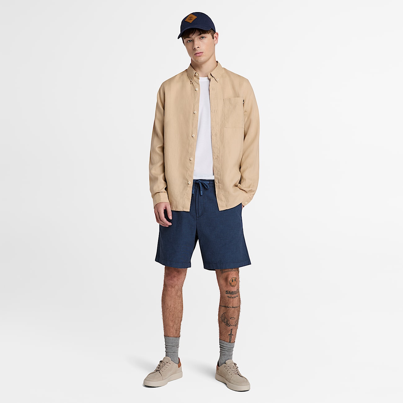 Baumwoll-Leinen-Shorts für Herren in Dunkelblau - 2