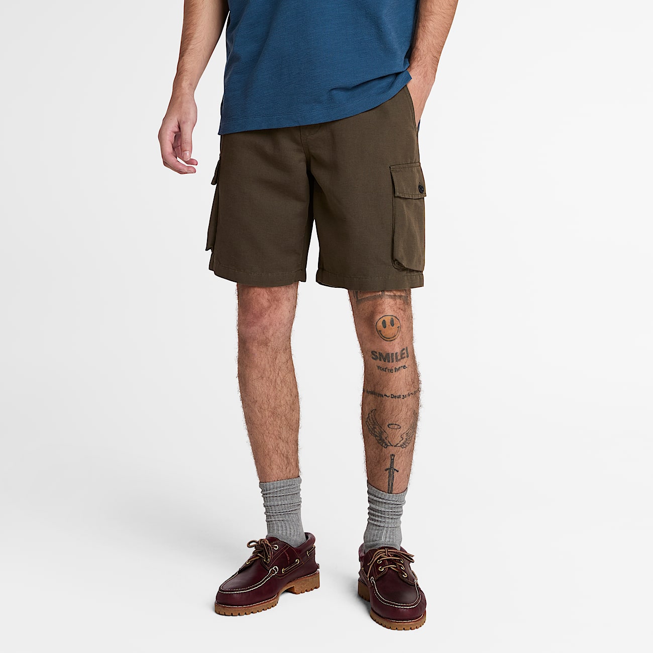 Cotton Linen Utility Short for Men in Green - 1