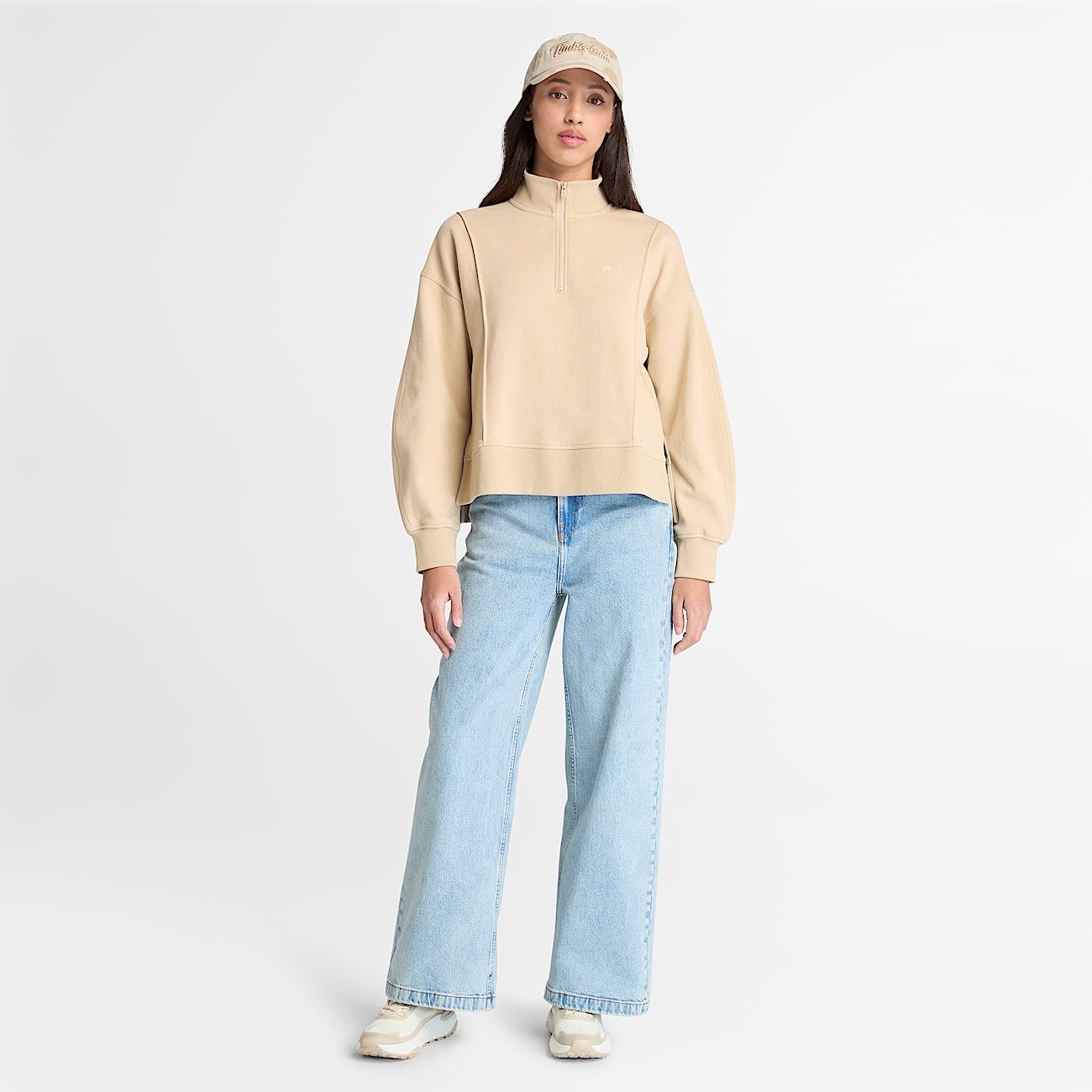 Lush Quarter Zip Sweatshirt for Women in Beige - 2