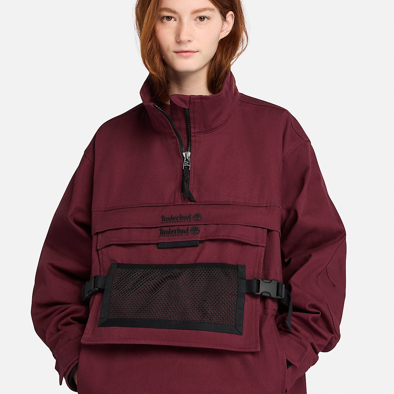 Timberland und HIGHSNOBIETY Pulloverjacke mit verstaubarer Aufbewahrungsmglichkeit in Burgunderrot TBL Burgunderrot ALT3