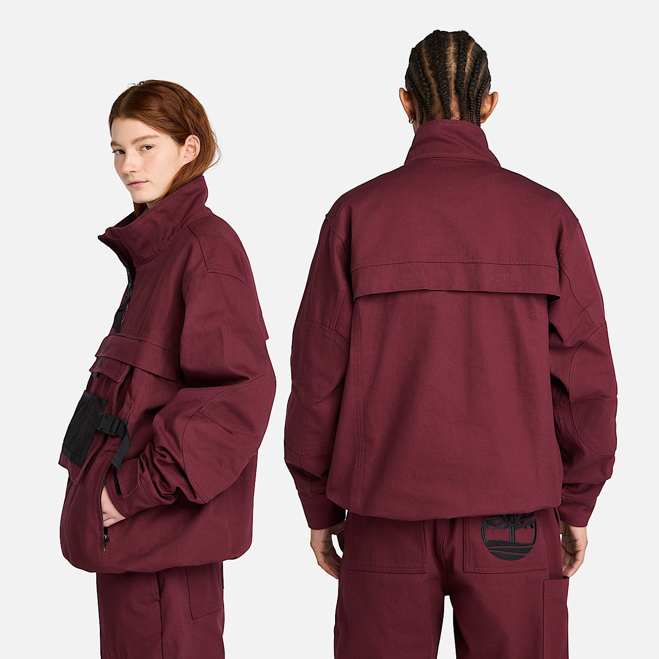 Timberland und HIGHSNOBIETY Pulloverjacke mit verstaubarer Aufbewahrungsmglichkeit in Burgunderrot TBL Burgunderrot ALT1