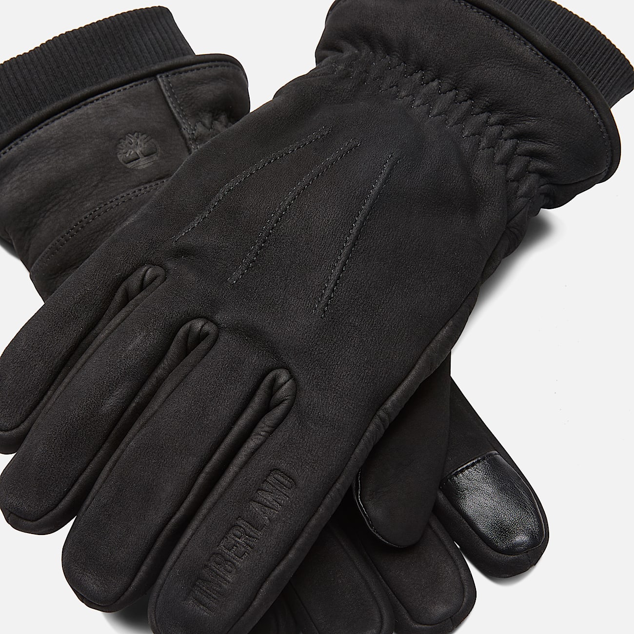 Leather Glove with Rib Knit in Black TBL Black ALT1