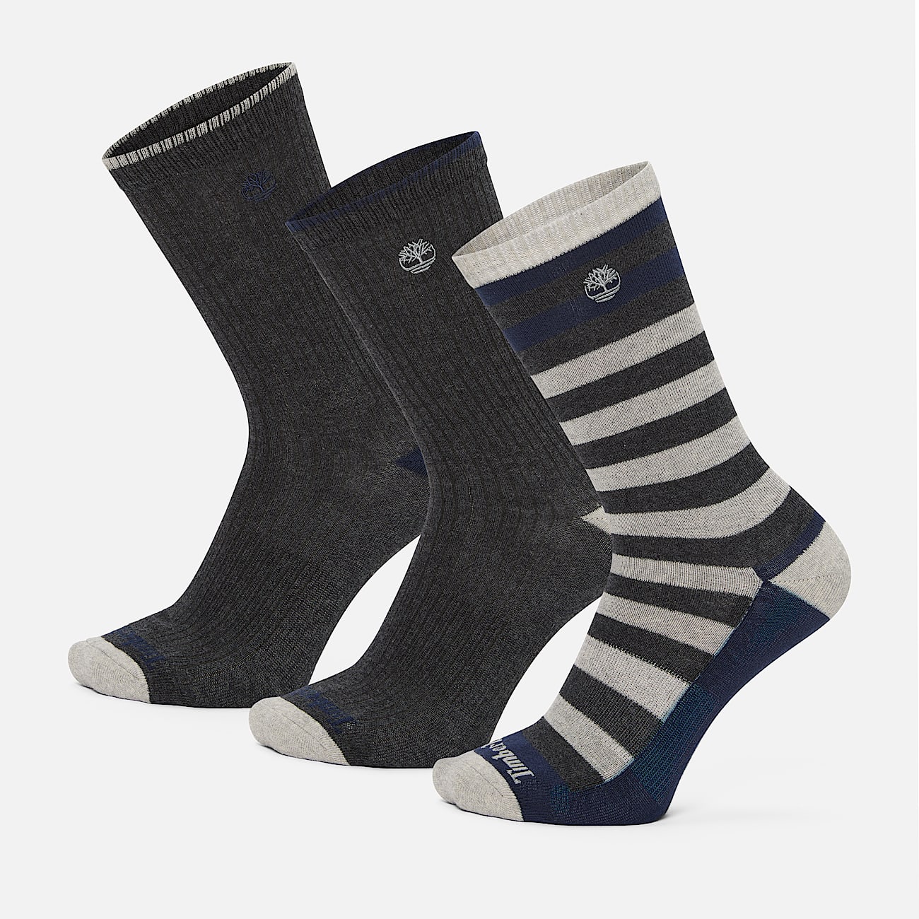 Lot de 3 paires de mi-chaussettes courtes rayées Craftsbury Timberland® pour homme en gris foncé - 1