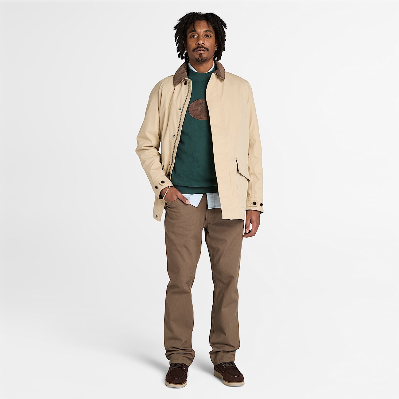 Leather Badge Sweatshirt for Men in Dark Green TBL Green ALT1