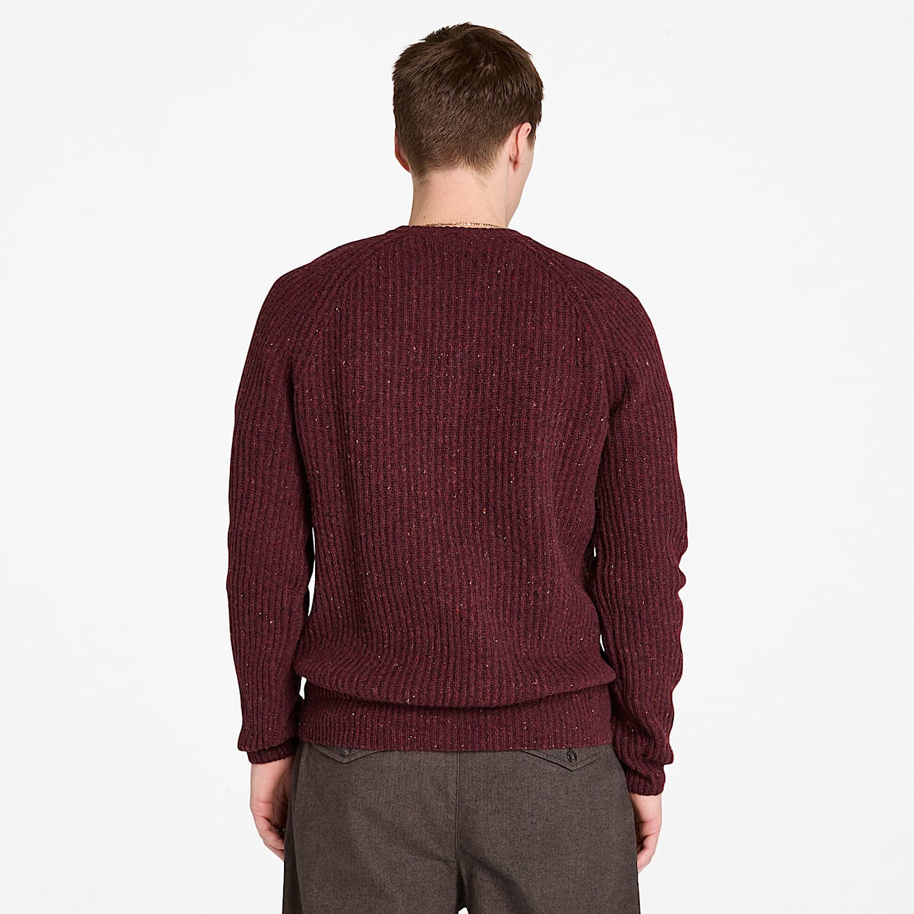 Pull épais à col rond pour homme en bordeaux - 5