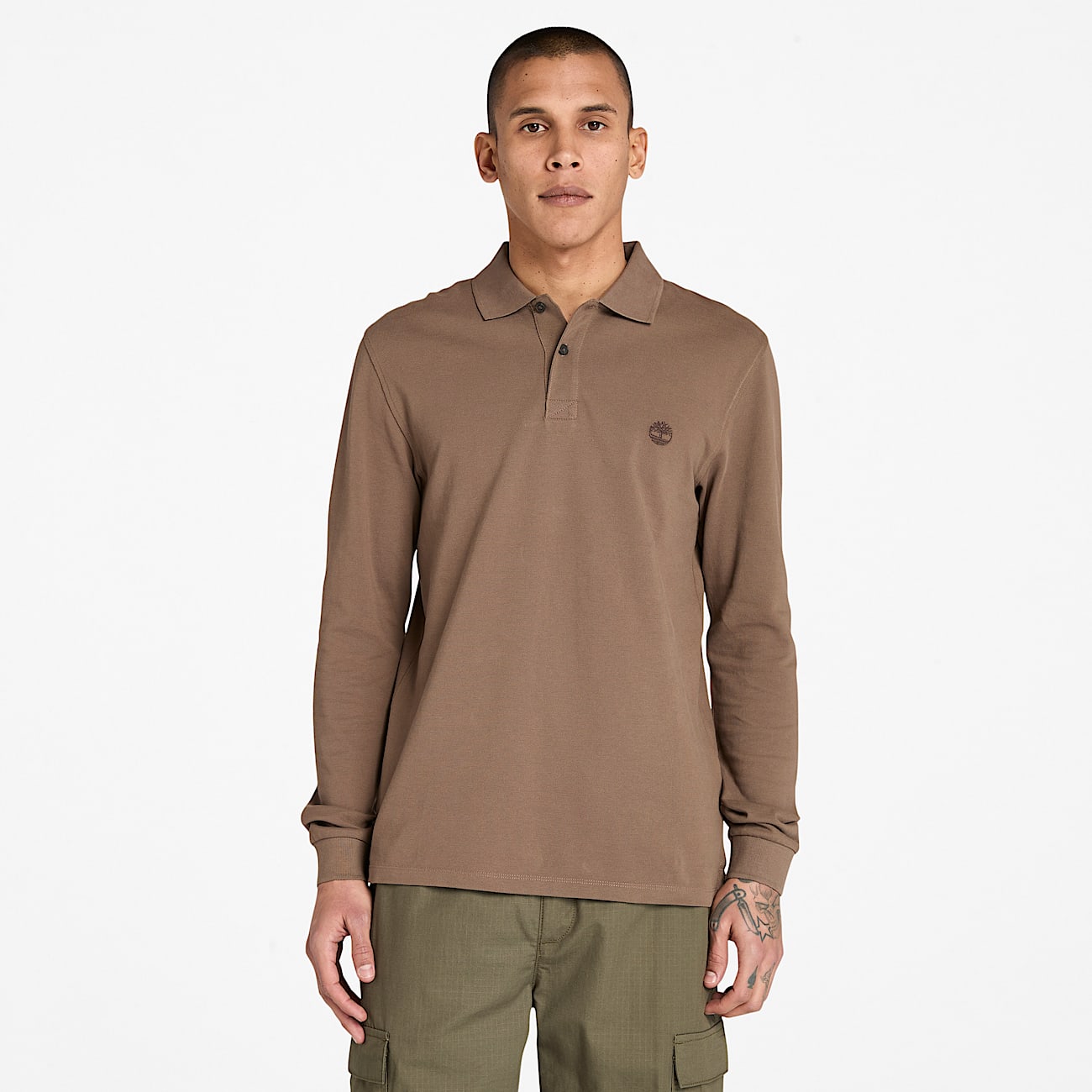 Millers River Piqué Poloshirt met lange mouwen voor heren in bruin - 1