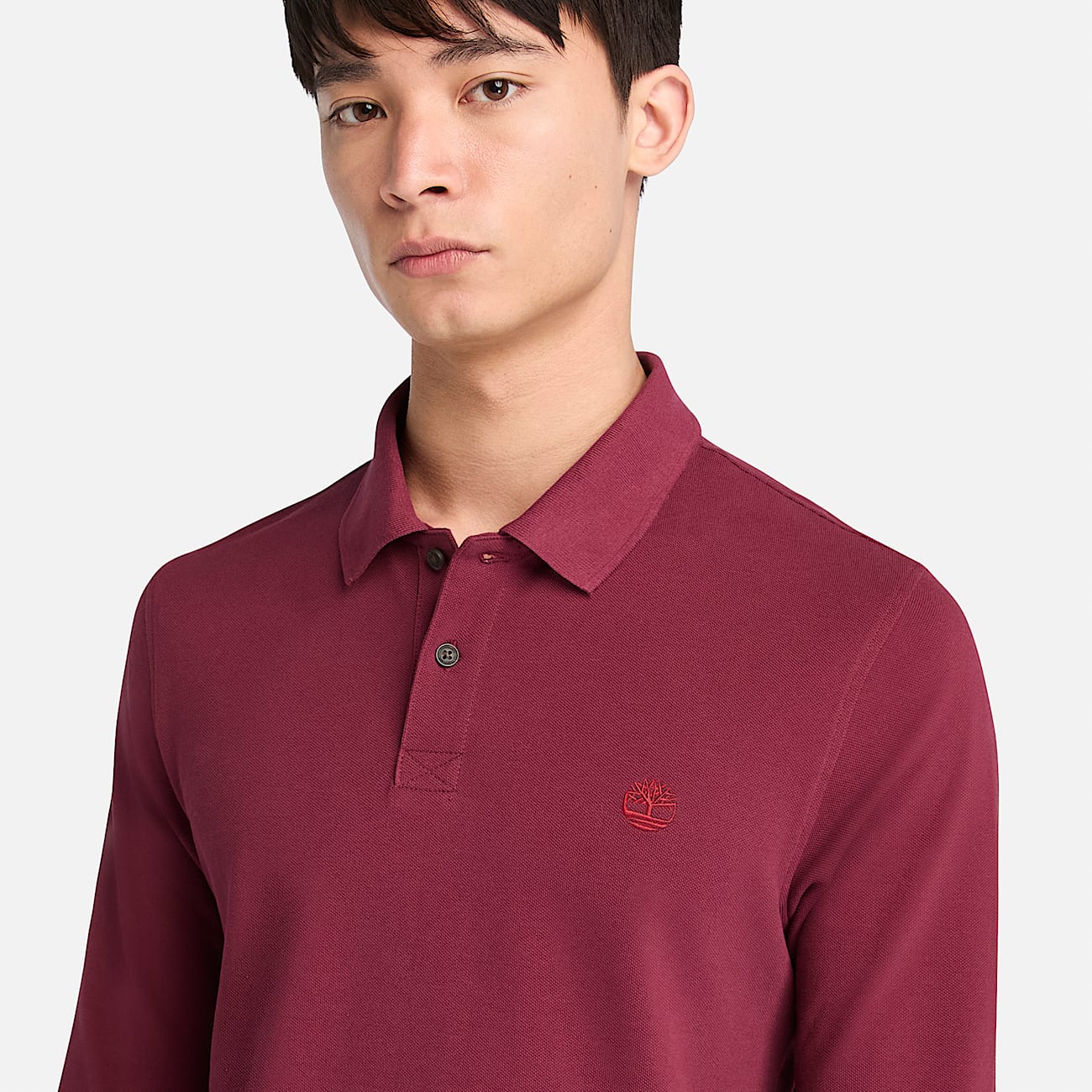 Polo en piqué Millers River à manches longues pour homme en bordeaux - 3