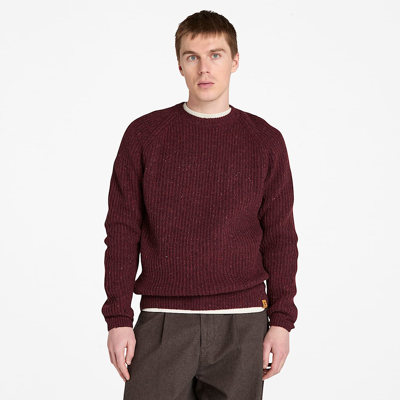 Pull épais à col rond pour homme en bordeaux - 1