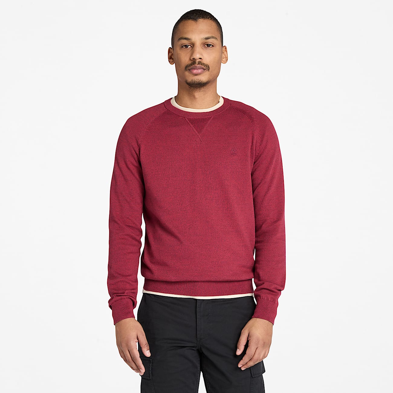 Williams River Cotton Raglan Sleeve Crewneck Jumper for Men in Burgundy TBL Burgundy HERO