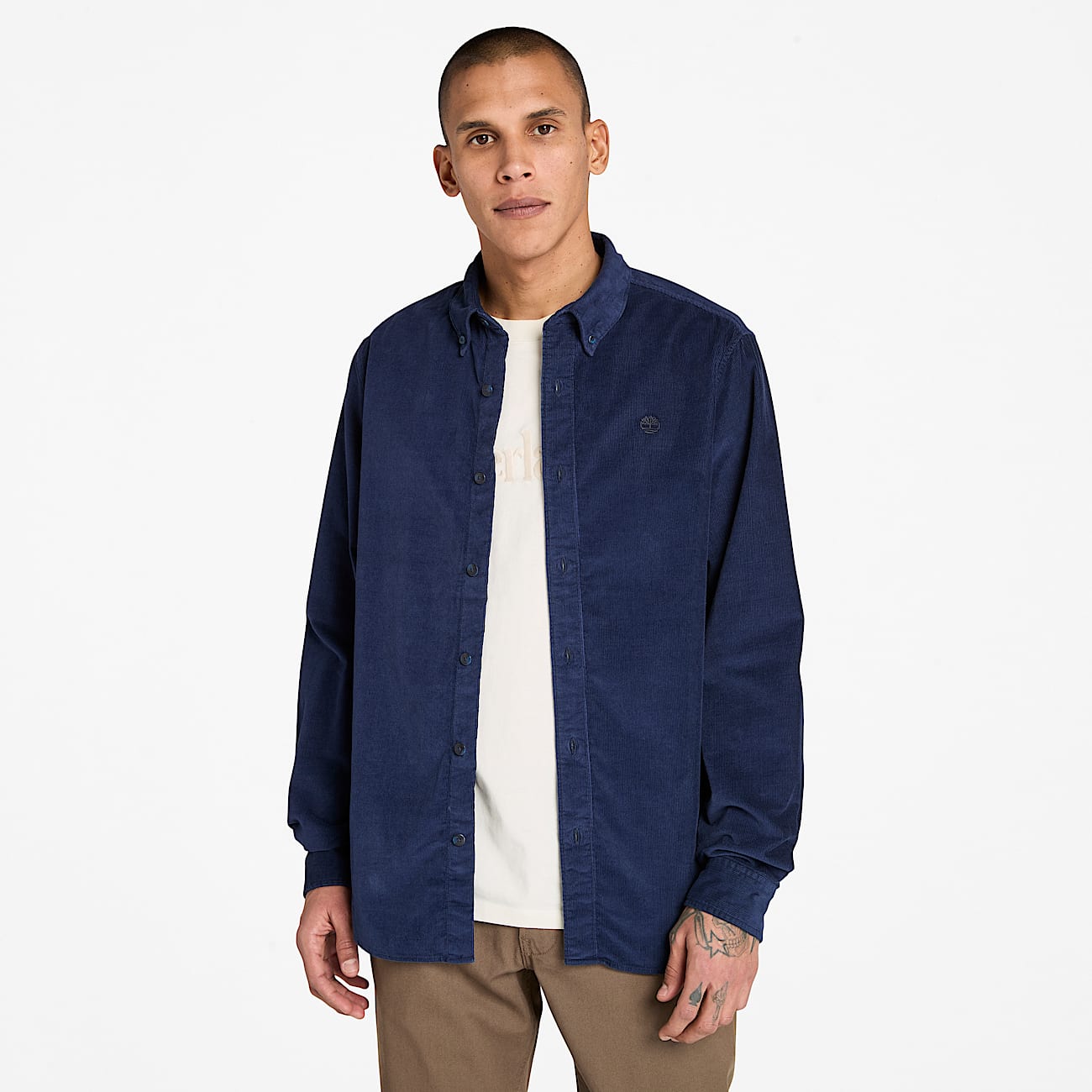 Chemise en velours côtelé pour homme en bleu foncé - 1