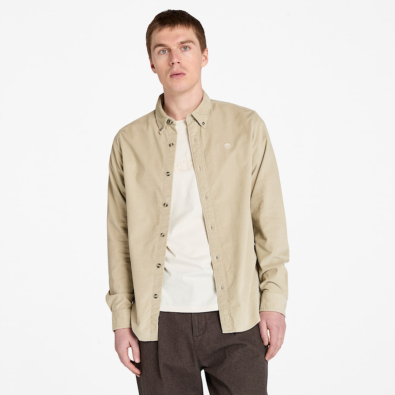 Chemise en velours côtelé pour homme en gris - 1