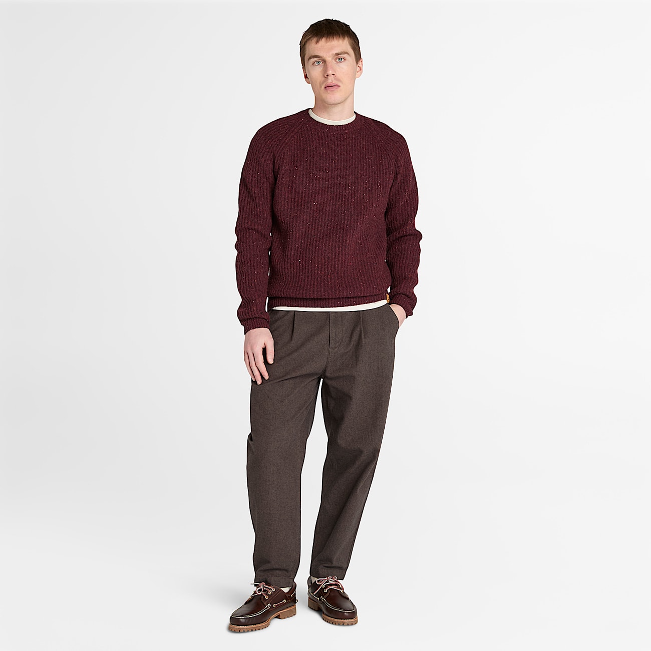 Pull épais à col rond pour homme en bordeaux - 2