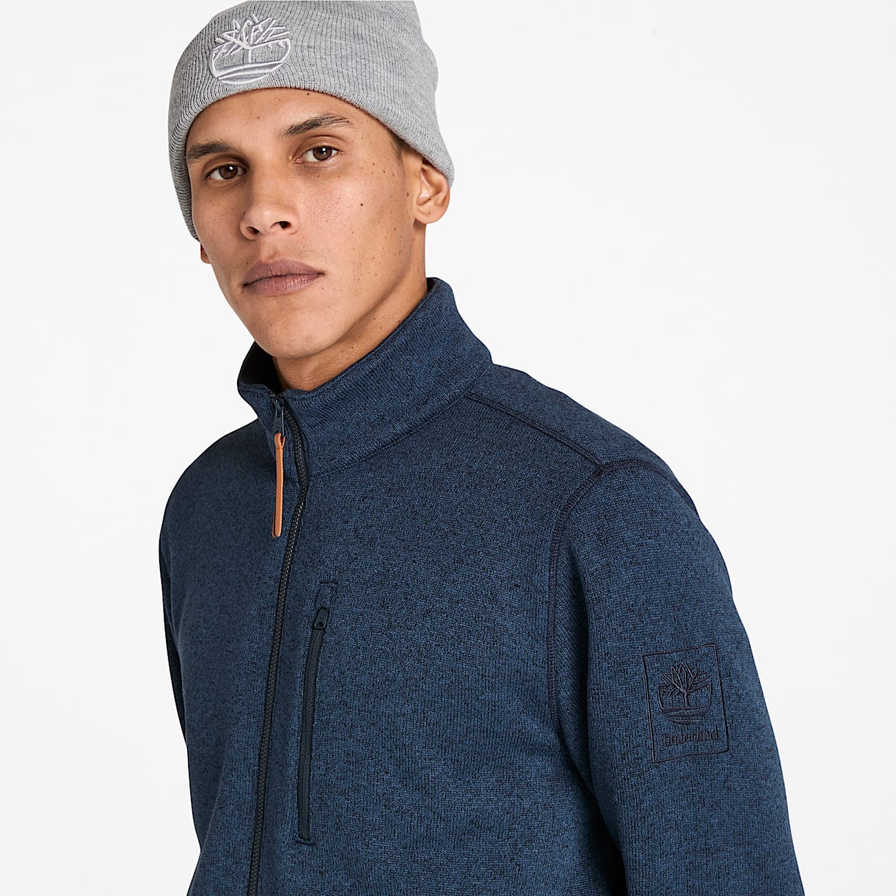 Melierte Fleecejacke für Herren in Dunkelblau - 4
