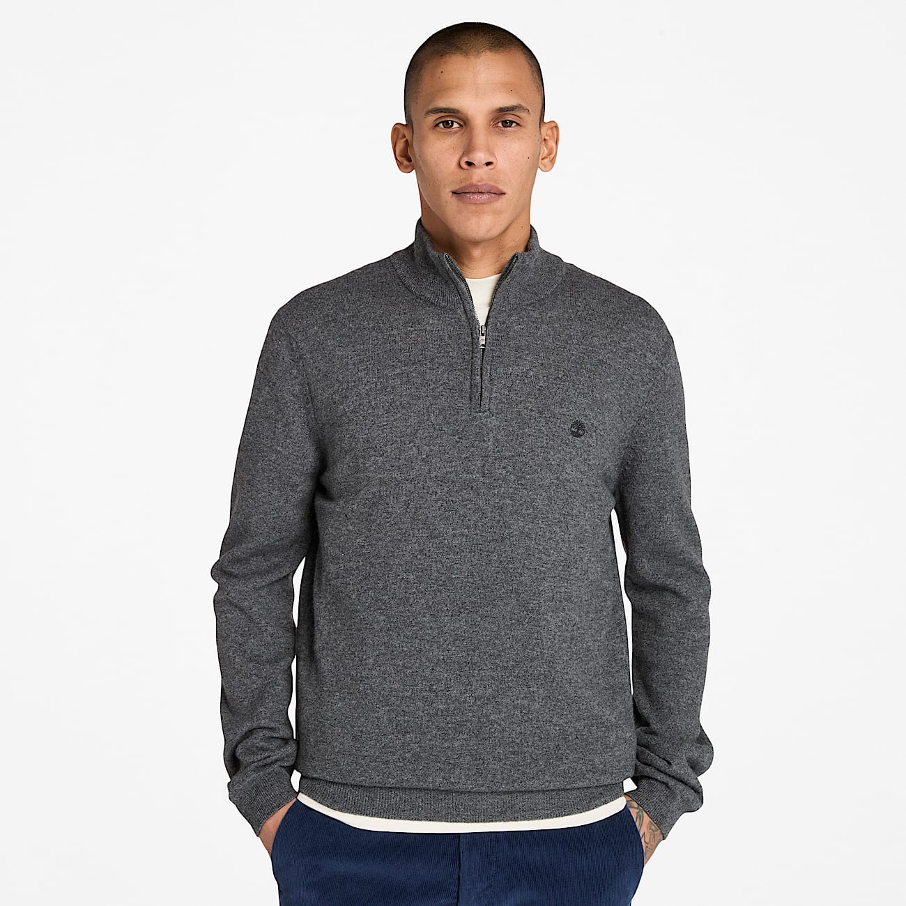 Cohas Brook Merino Quarter-Zip Jumper for Men in Grey