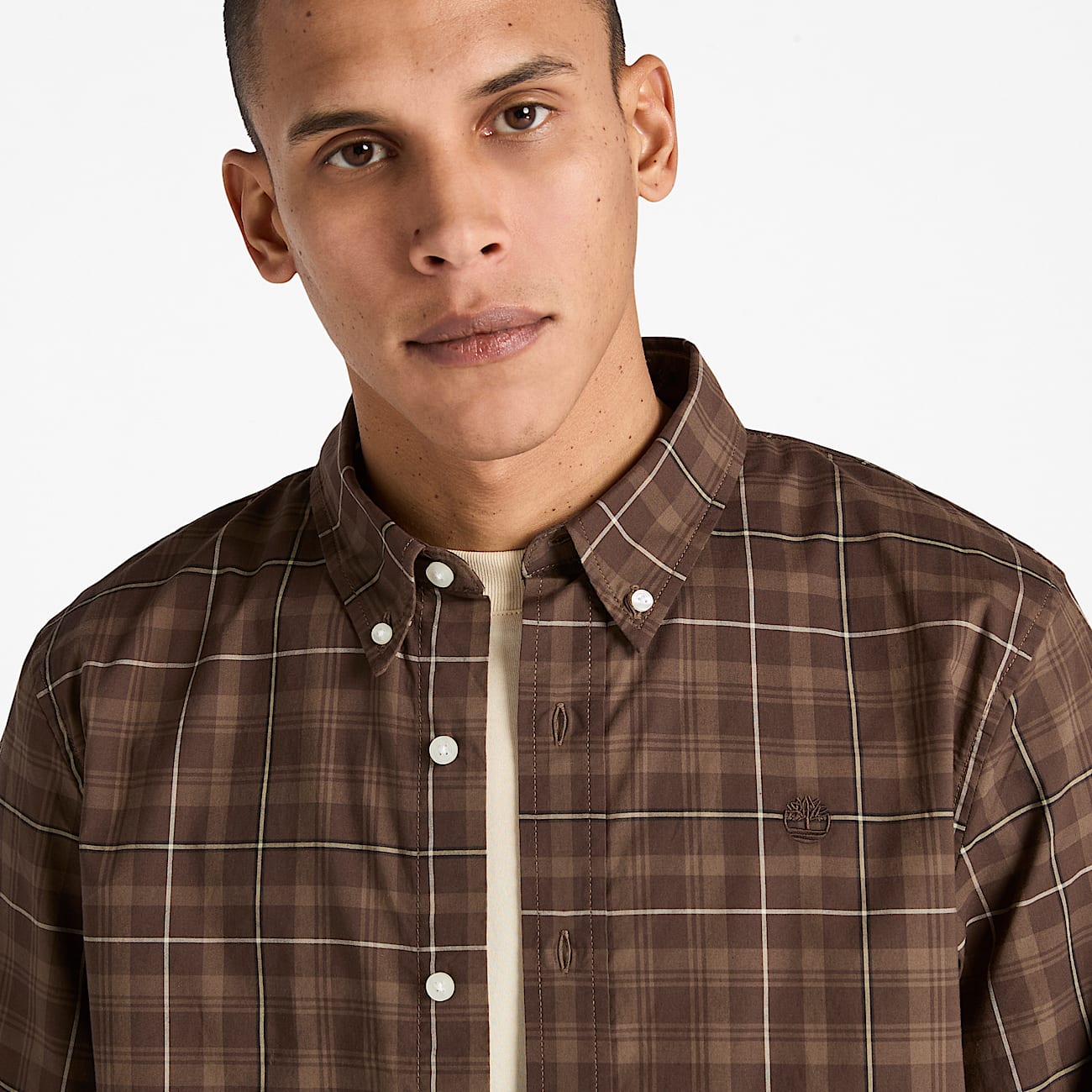 Stretch Poplin Check Shirt for Men in Brown TBL Brown ALT2