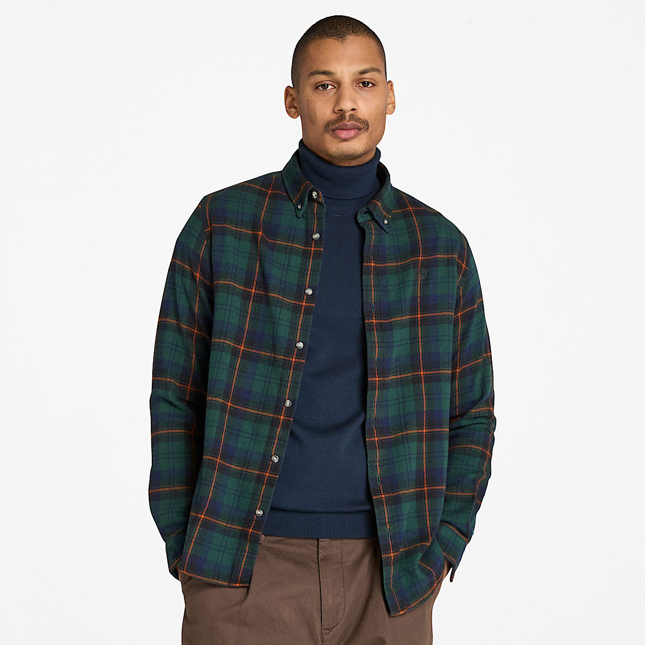 Checked Flannel Shirt for Men in Dark Green