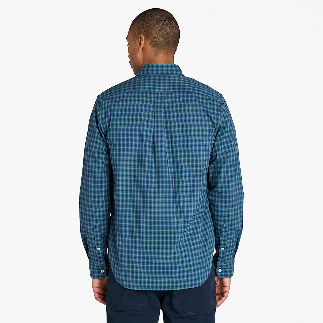 Stretch Poplin Gingham Shirt for Men in Dark Blue TBL Blue ALT9