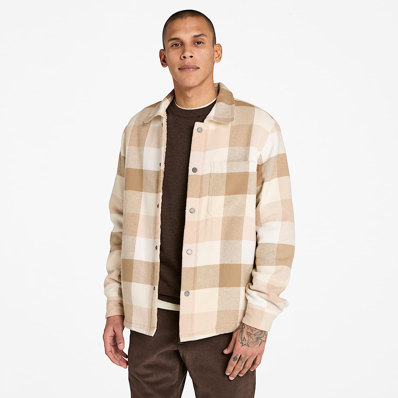 High Pile Lined Overshirt for Men in Beige TBL Beige HERO
