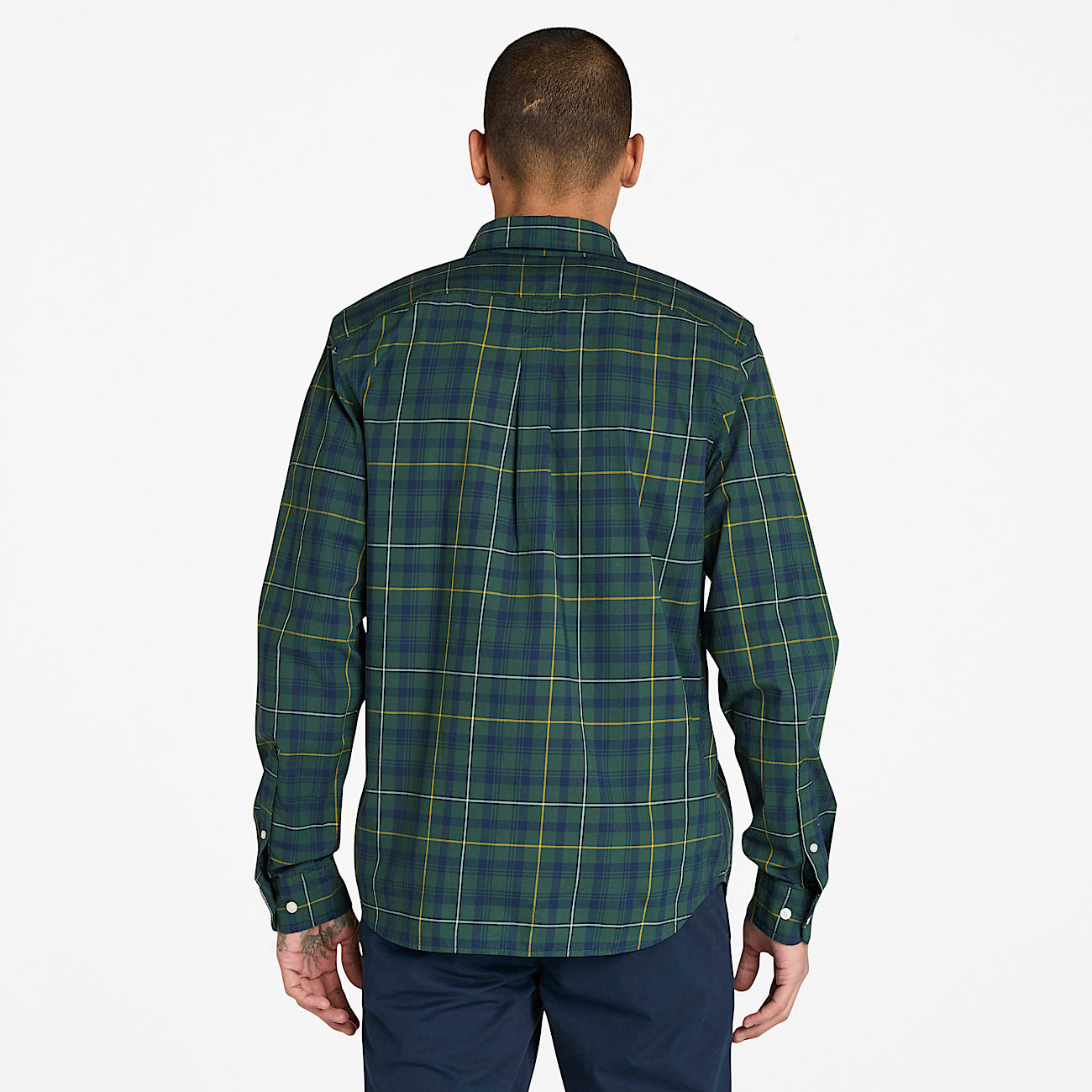 Stretch Poplin Check Shirt for Men in Dark Green TBL Green ALT9