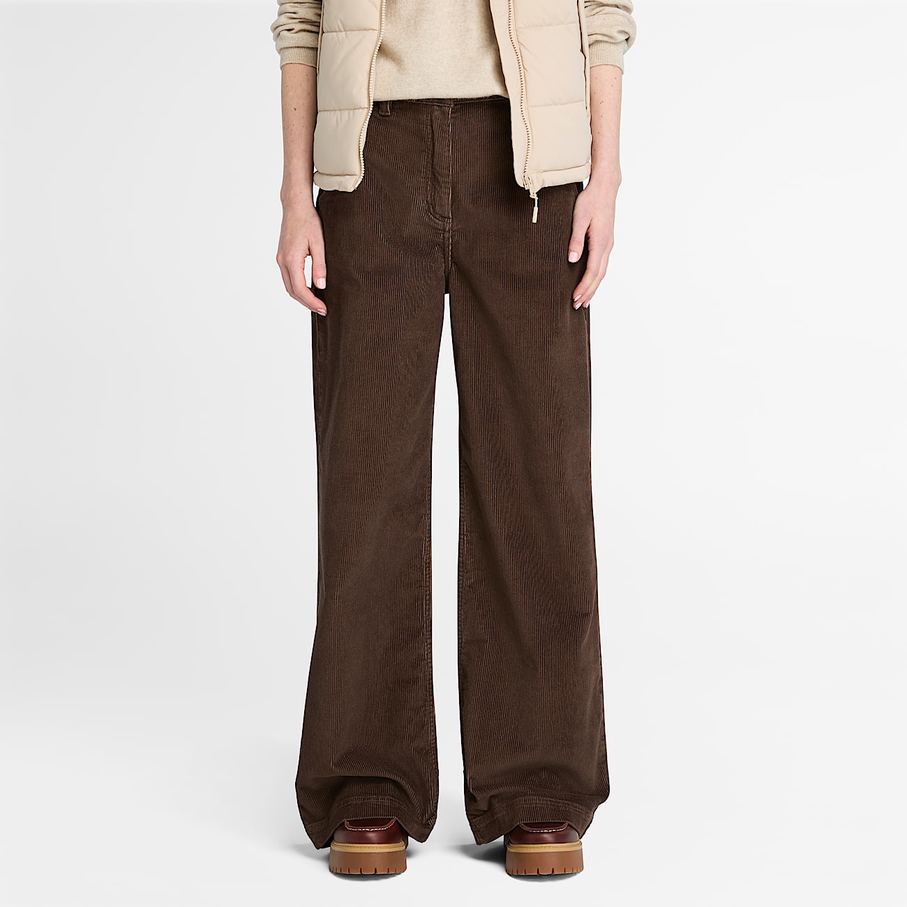 Washed Corduroy Wide-Leg Trouser for Women in Brown - 1