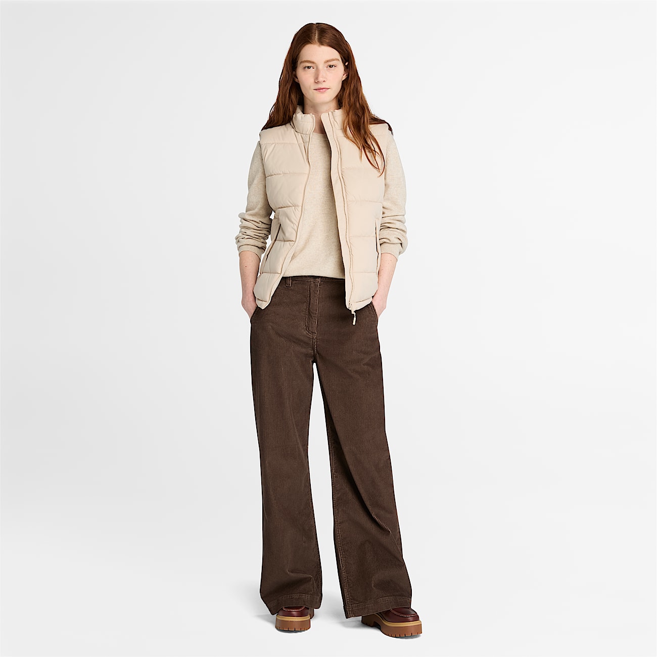 Washed Corduroy WideLeg Trouser for Women in Brown TBL Brown ALT1