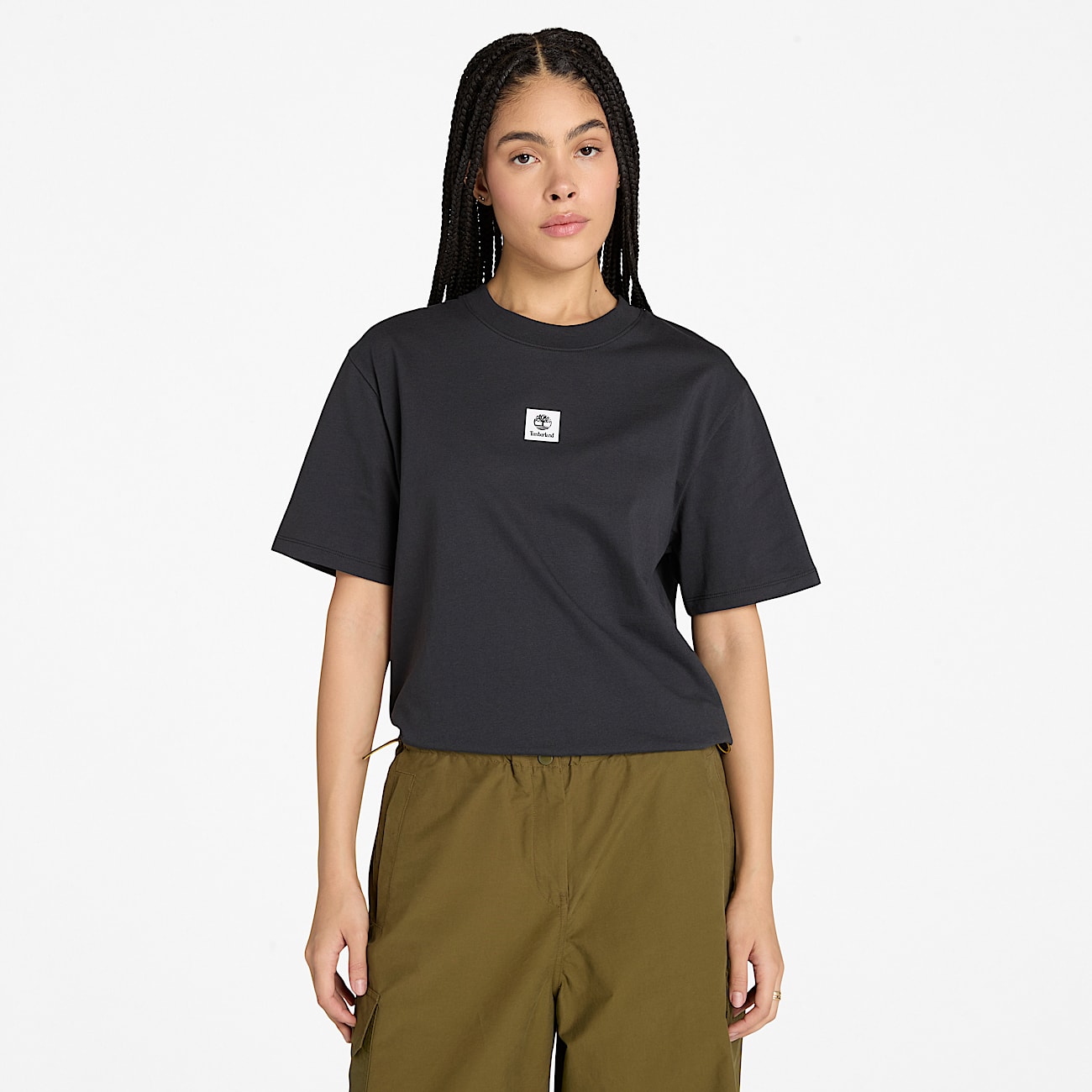 Kurzrmeliges Timberland TShirt mit StackLogo fr Damen in Schwarz TBL Schwarz HERO