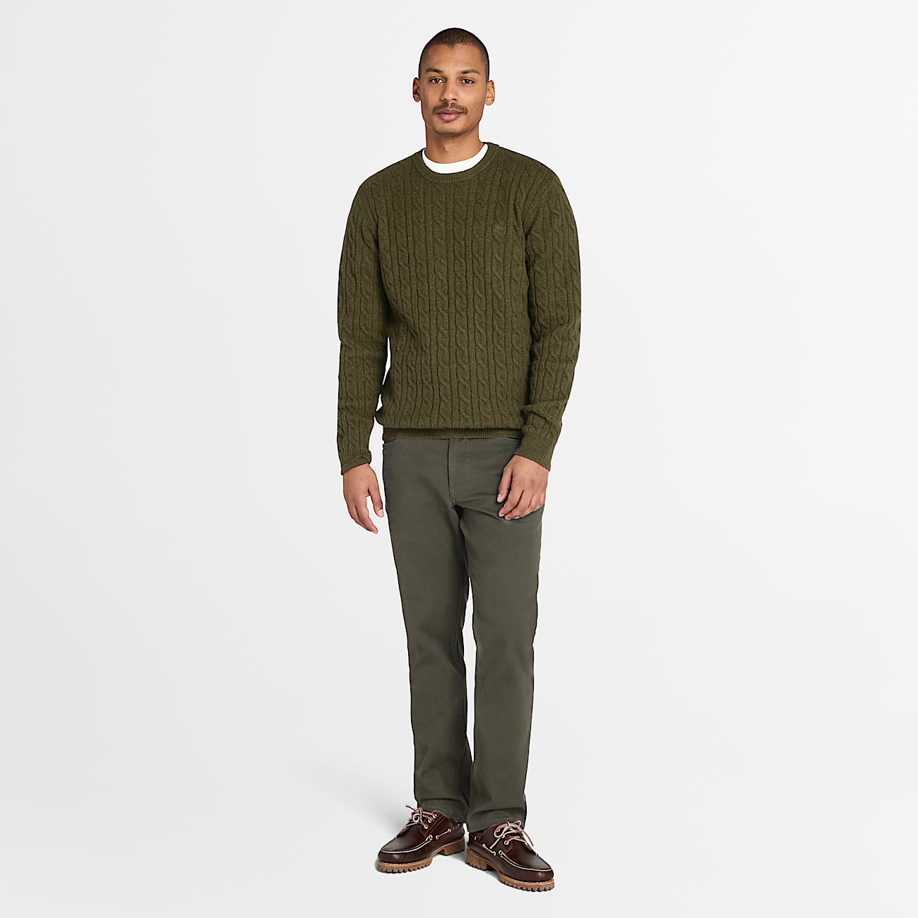 Phillips Brook Crewneck Cableknit Jumper for Men in Green TBL Green ALT1