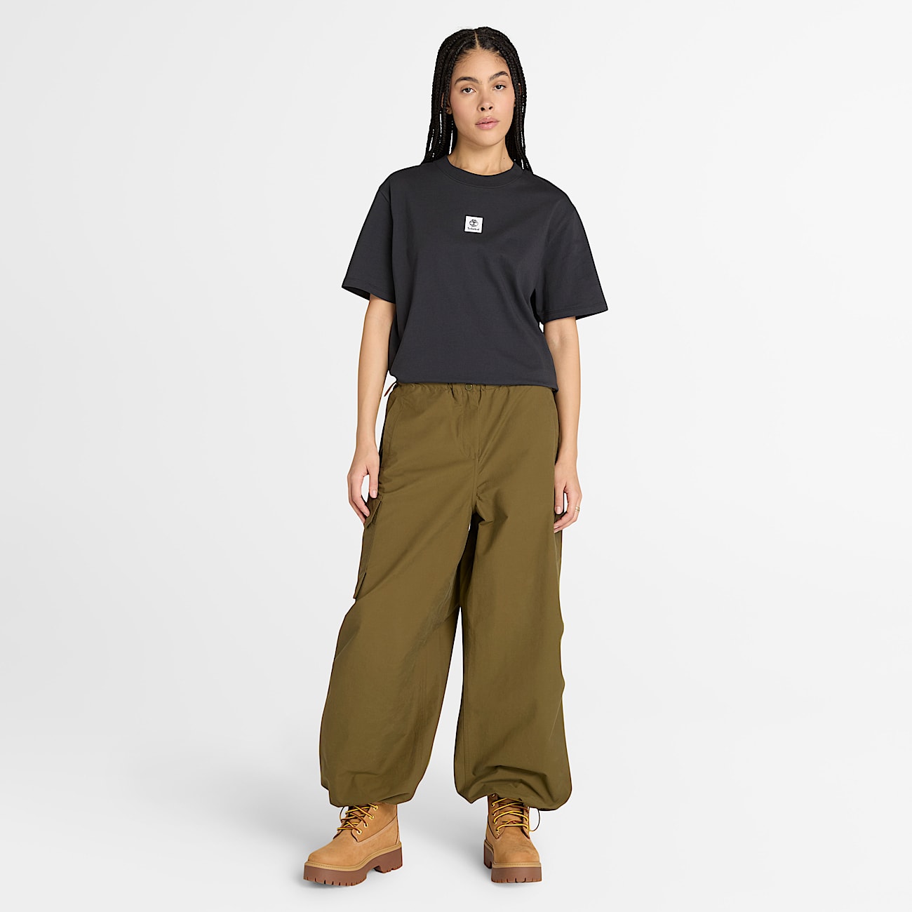 Kurzrmeliges Timberland TShirt mit StackLogo fr Damen in Schwarz TBL Schwarz ALT1