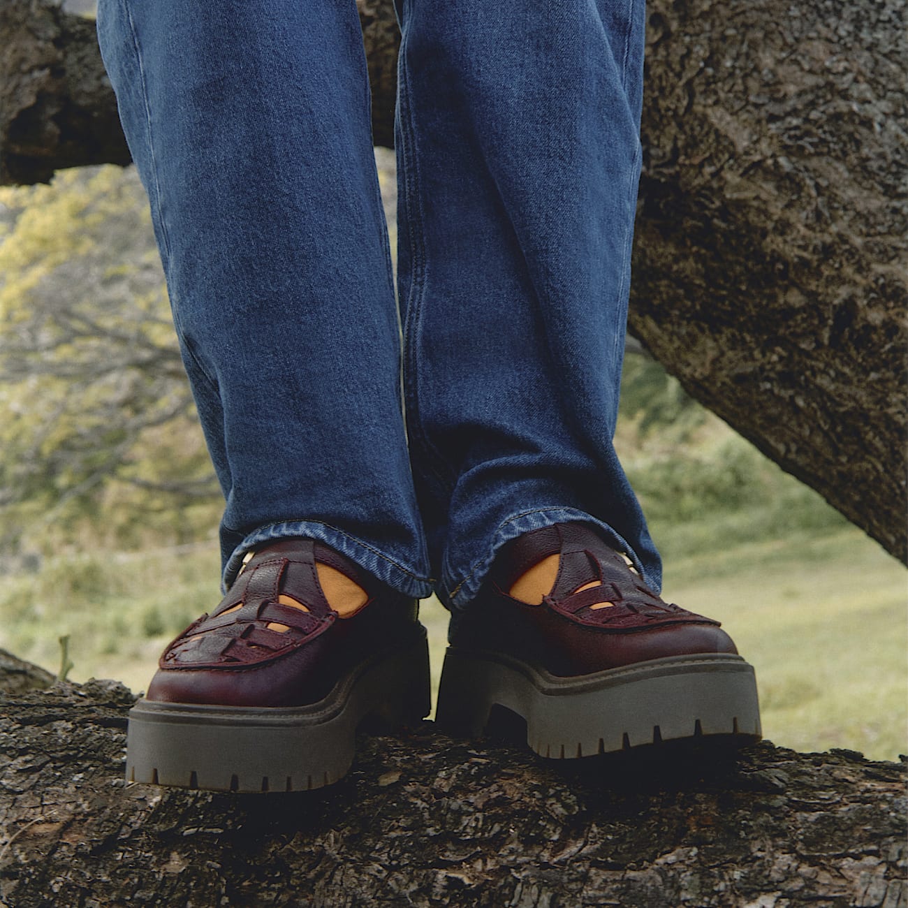 Stone Street Platform Buckle Shoe for Women in Dark Red TBL Red MKTG1