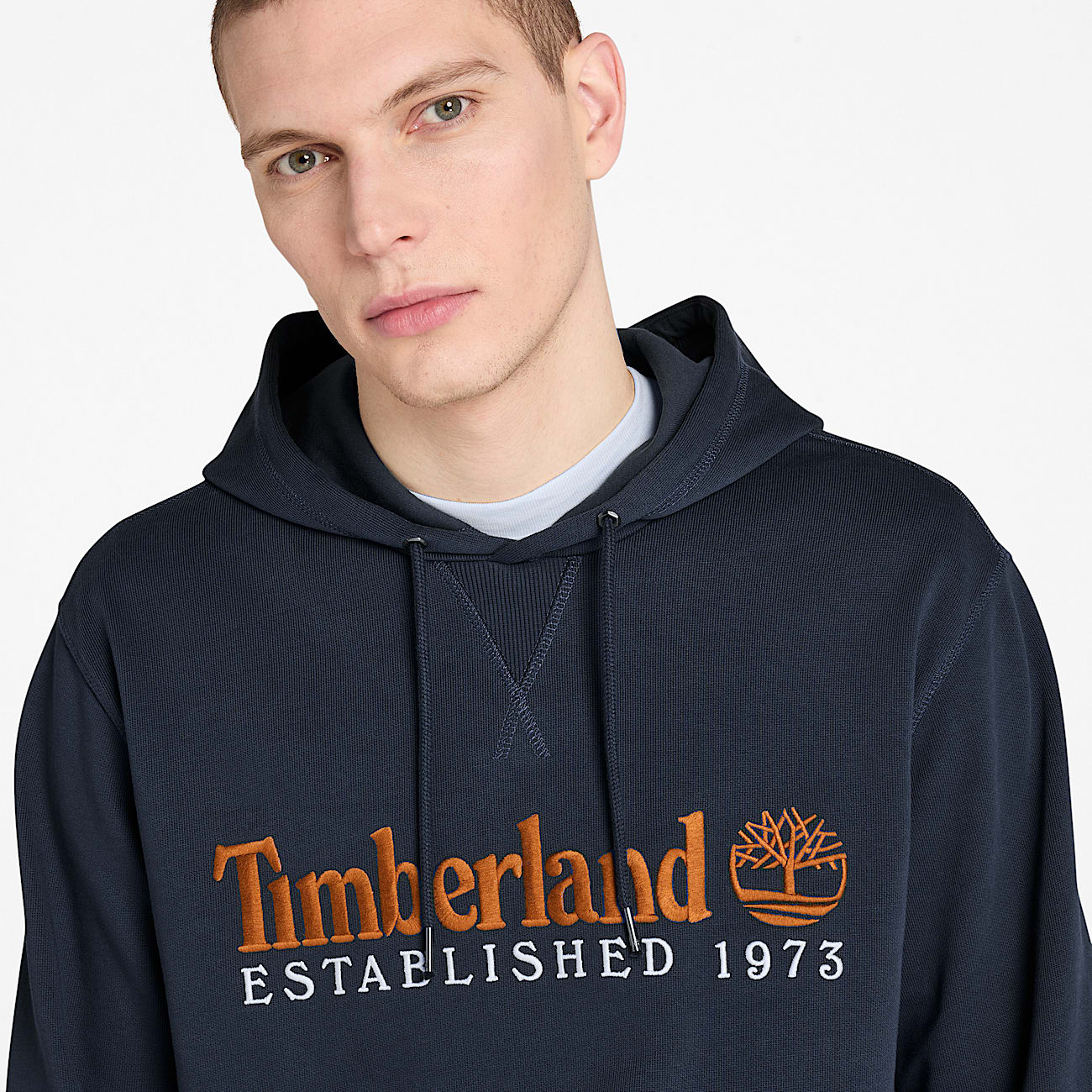 Sweat à capuche à envers bouclé et logo 1973 pour homme en bleu foncé - 3