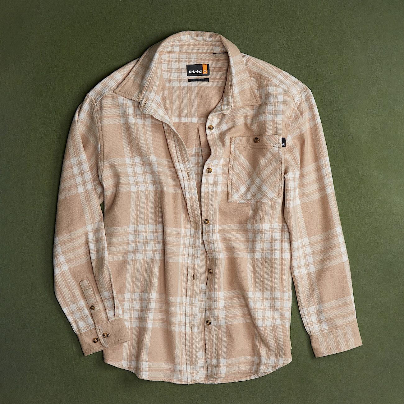 Middelzwaar Flanellen Overhemd met zak voor dames in beige - 1