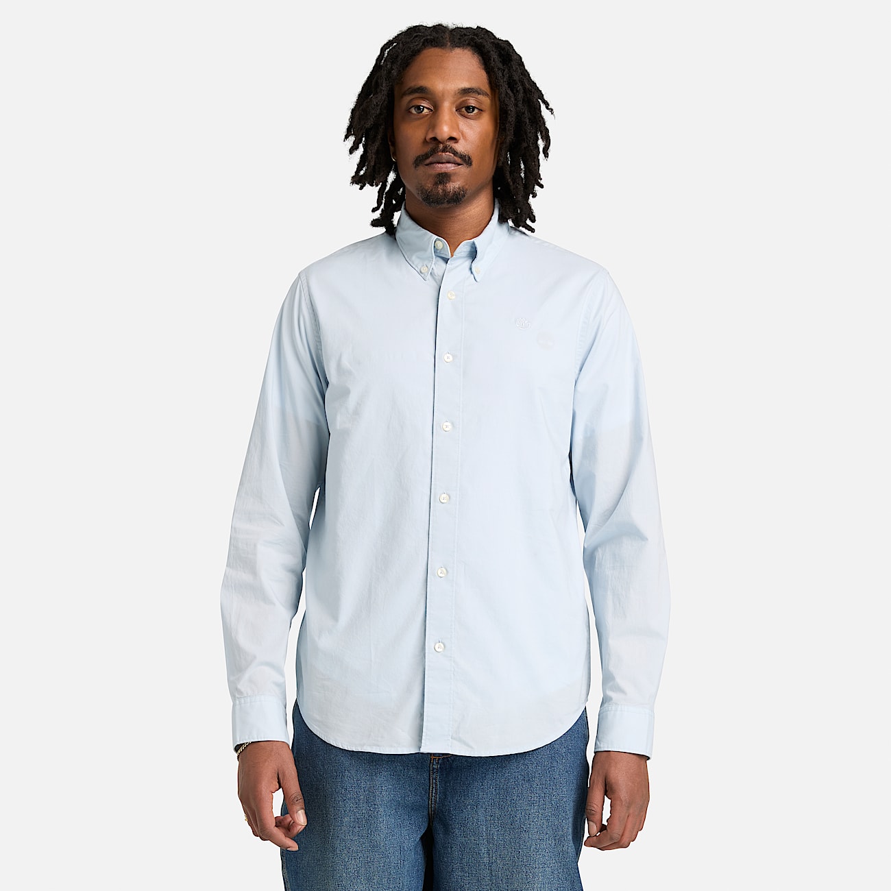 Chemise en popeline extensible  manches longues pour homme en bleu clair TBL bleu ALT1