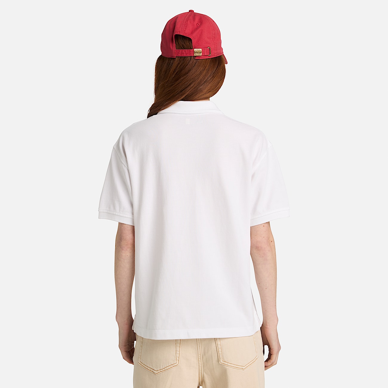 Short-Sleeve Pique Polo for Women in White - 5