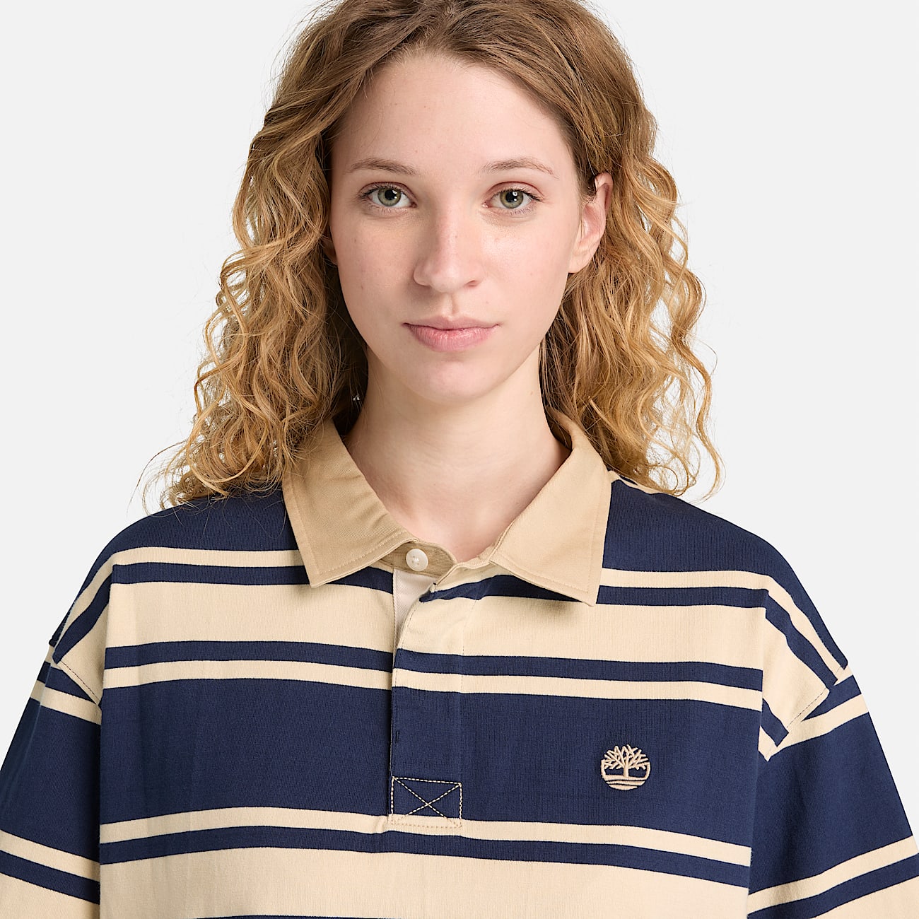 All Gender Kurzrmeliges RugbyPolohemd mit Streifen in DunkelblauBeige TBL Blau ALT3